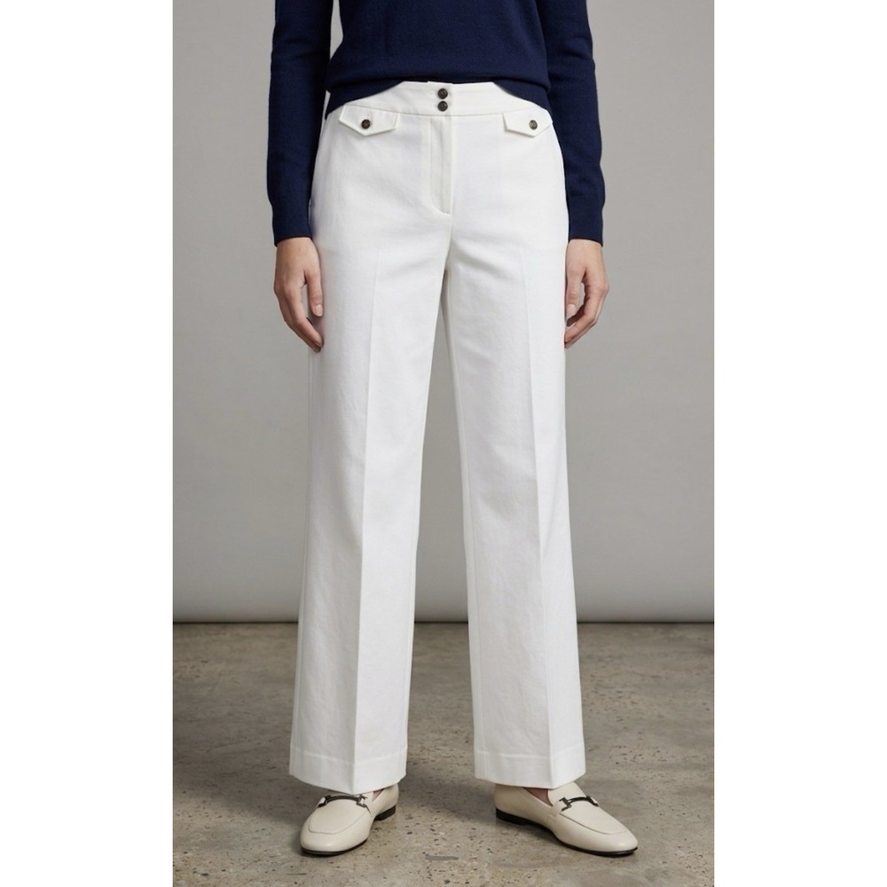 Talbots White Wide Leg Pants Crested Buttons Size 16P Coin Pockets‎ Nautical